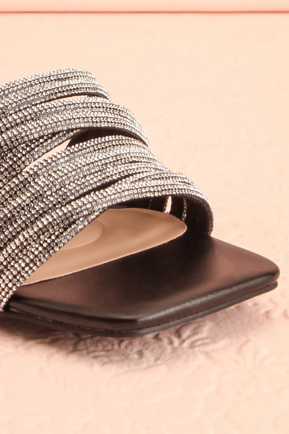 Euthenia Black | Heeled Sandals w/ Rhinestone Straps
