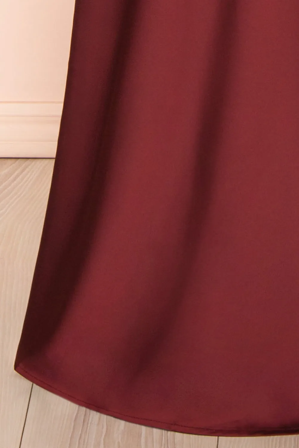 Evara Burgundy | Maxi Satin Slip Dress w/ Lace