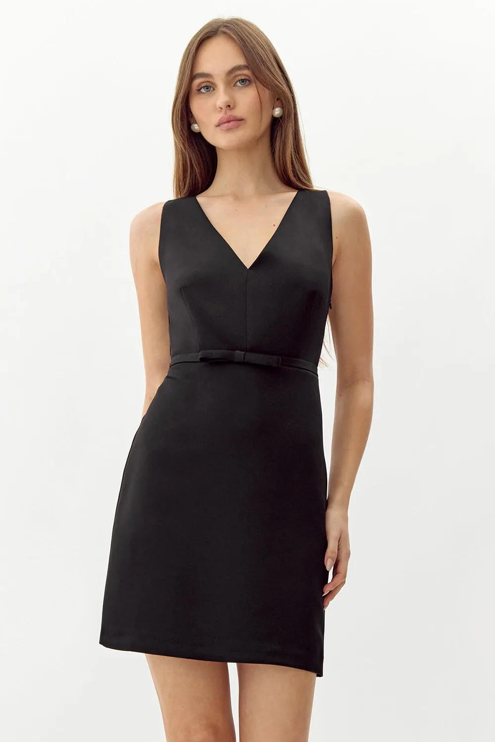 Evesham | Short Black Dress w/ Ribbon Belt