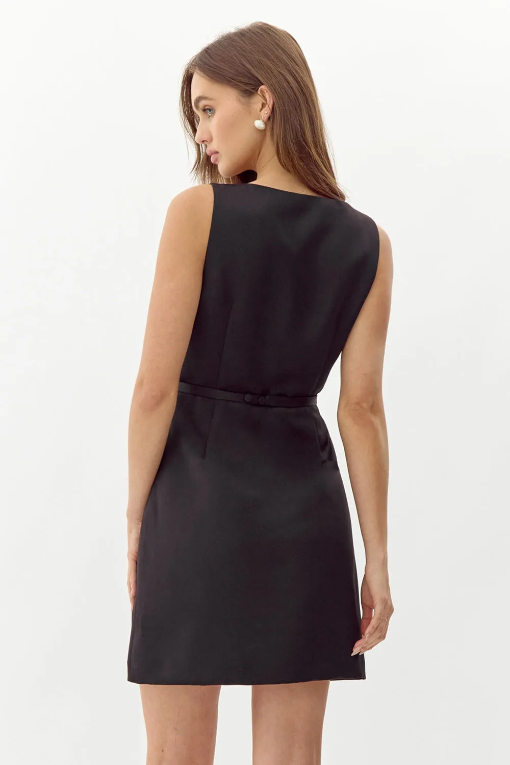 Evesham | Short Black Dress w/ Ribbon Belt
