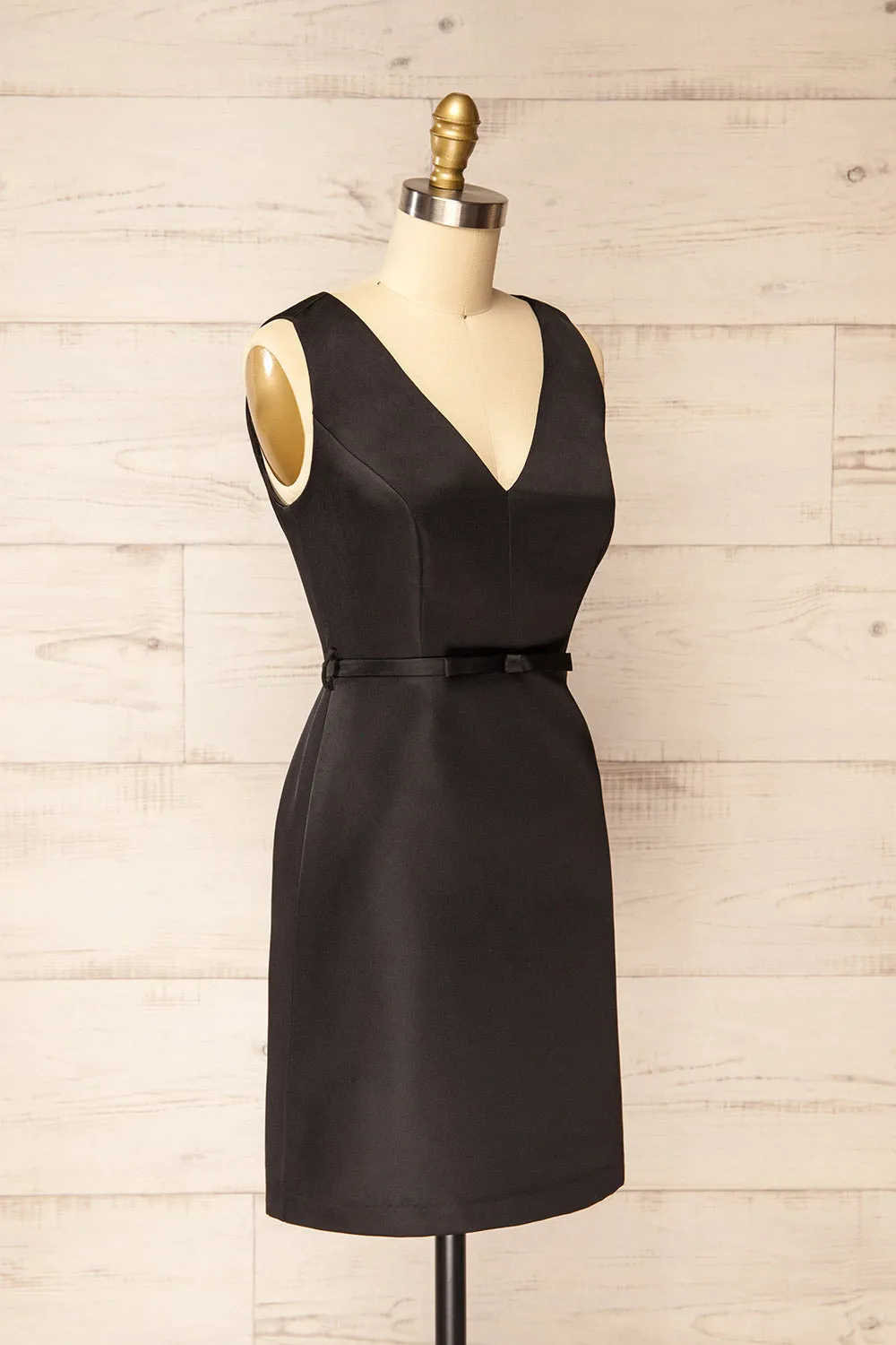 Evesham | Short Black Dress w/ Ribbon Belt