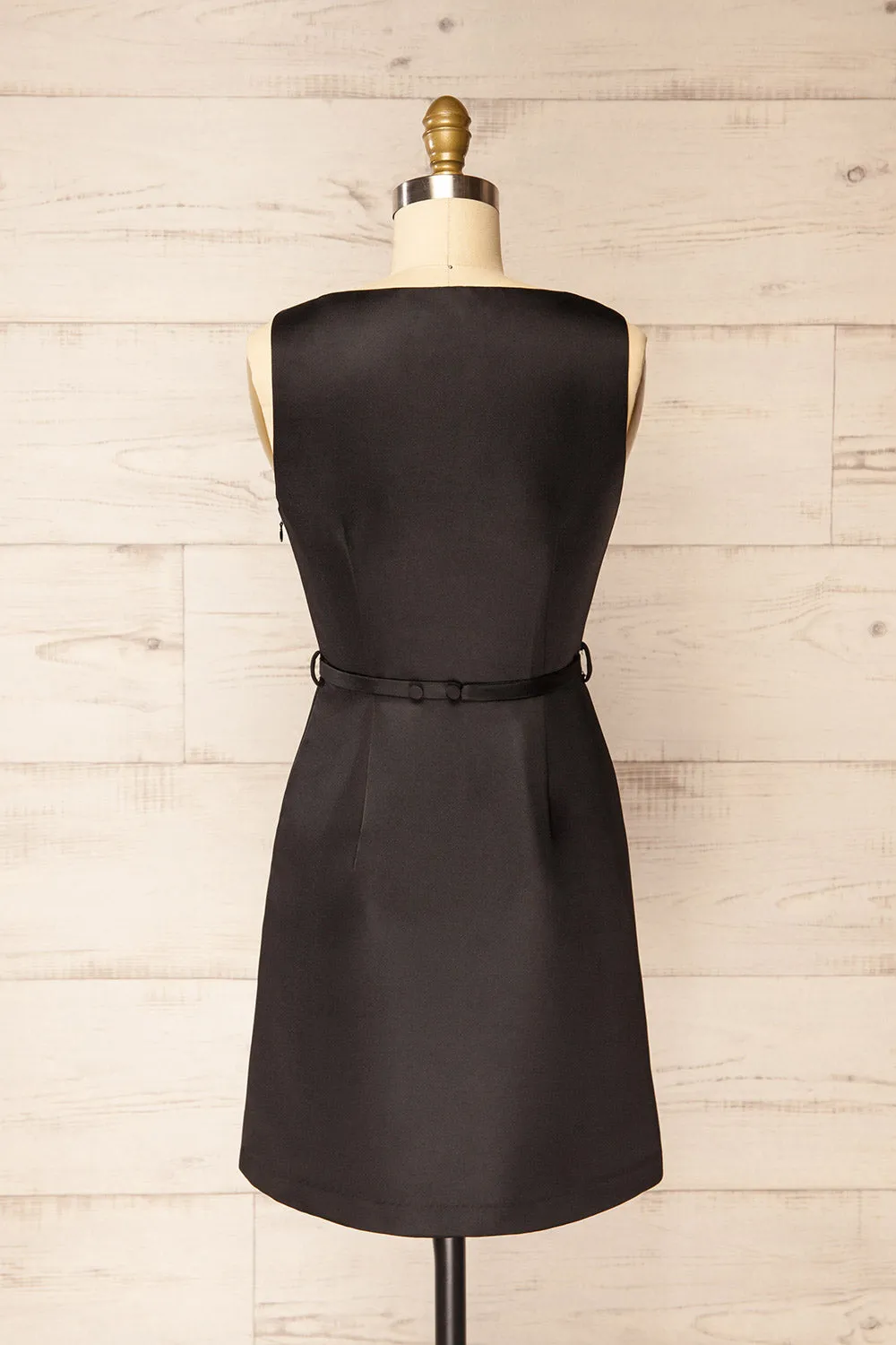 Evesham | Short Black Dress w/ Ribbon Belt