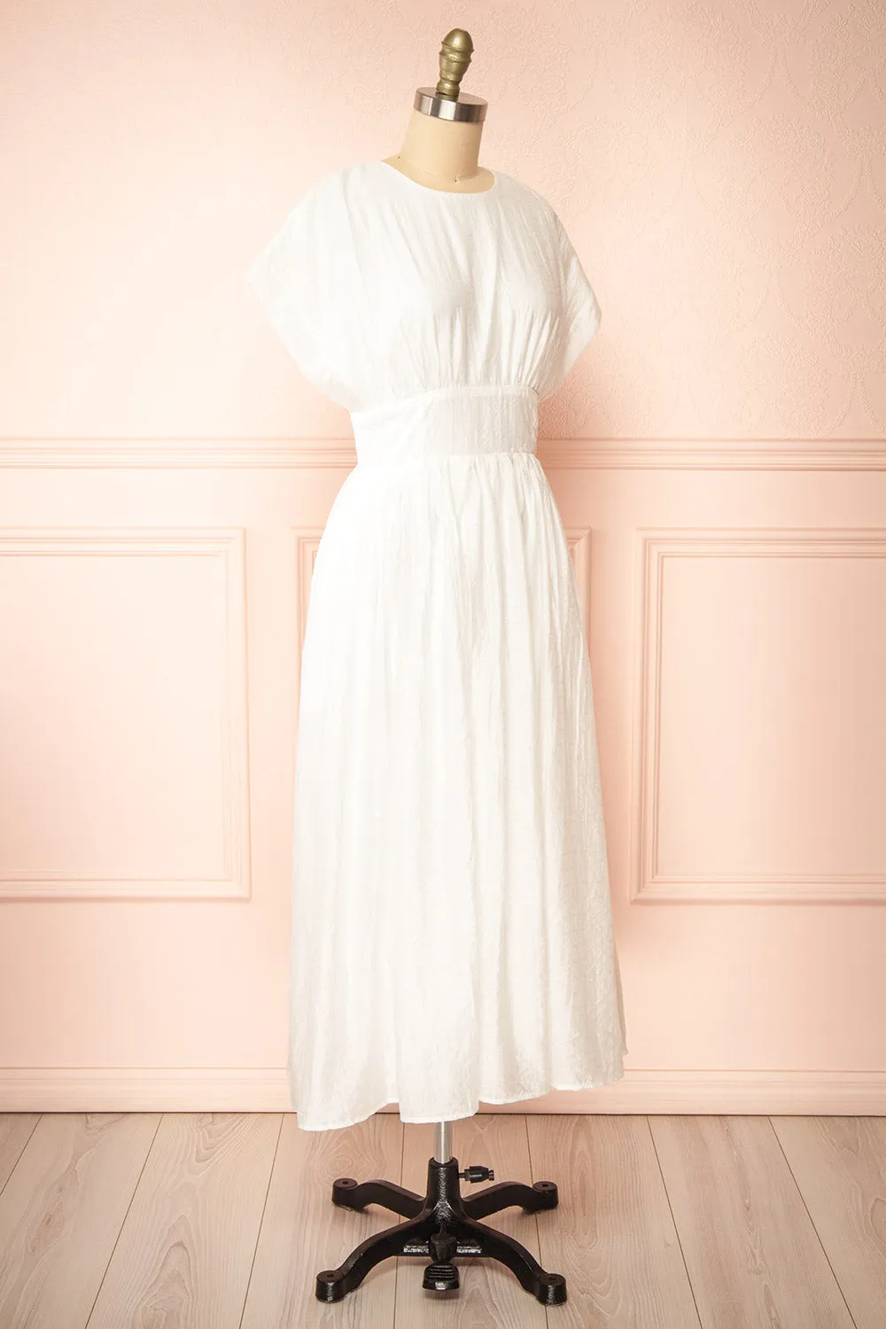Evitae | White Midi Dress w/ Short Sleeves