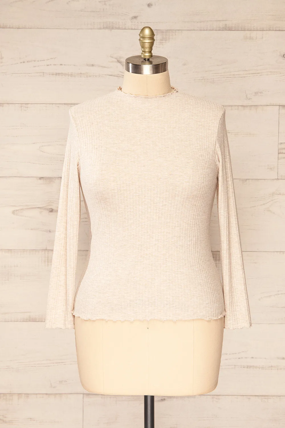 Faaset Beige | Ribbed Top w/ Stand Collar