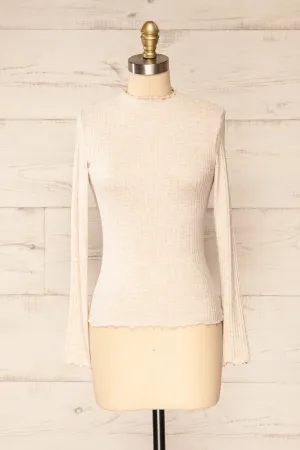 Faaset Beige | Ribbed Top w/ Stand Collar