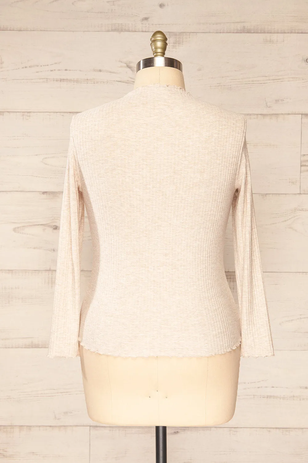 Faaset Beige | Ribbed Top w/ Stand Collar