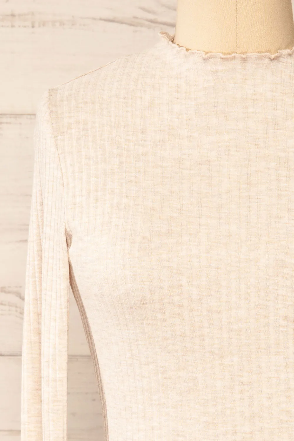 Faaset Beige | Ribbed Top w/ Stand Collar