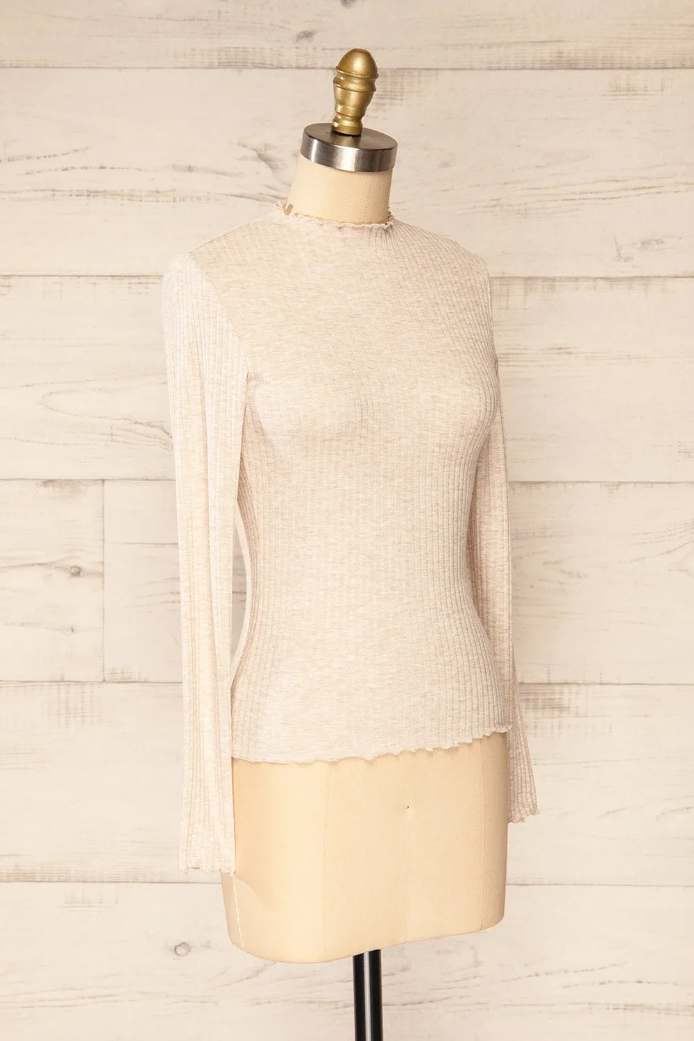 Faaset Beige | Ribbed Top w/ Stand Collar