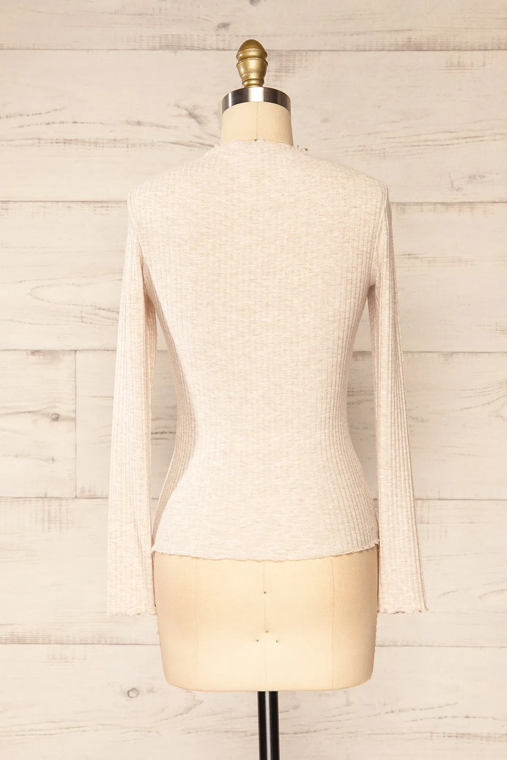 Faaset Beige | Ribbed Top w/ Stand Collar