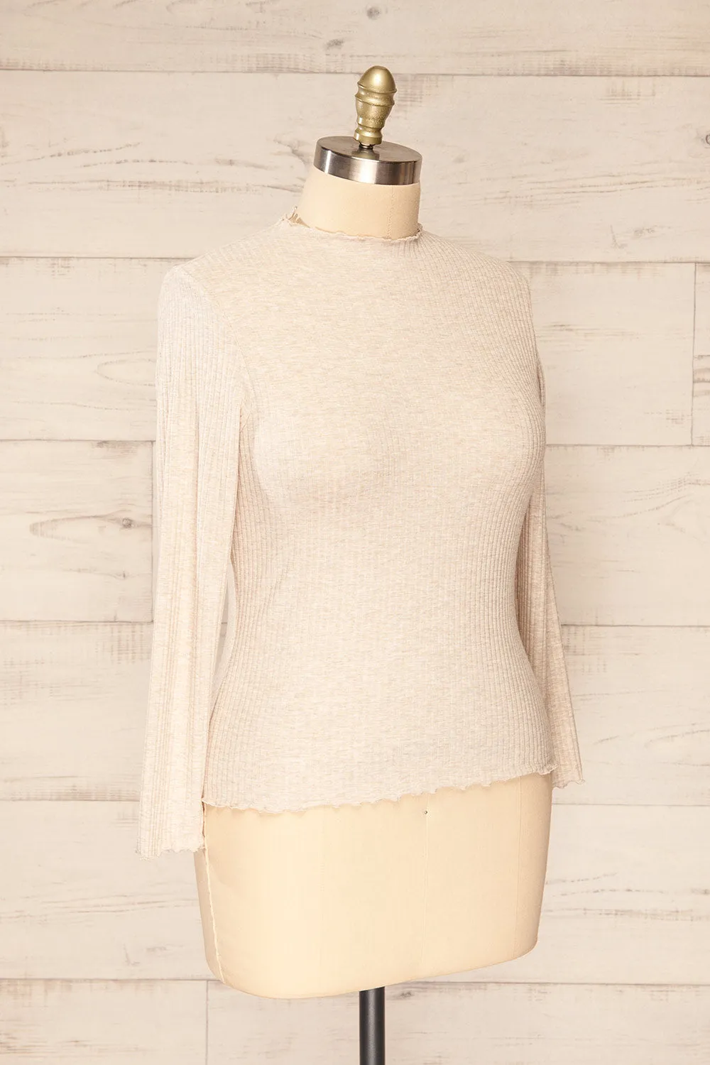 Faaset Beige | Ribbed Top w/ Stand Collar