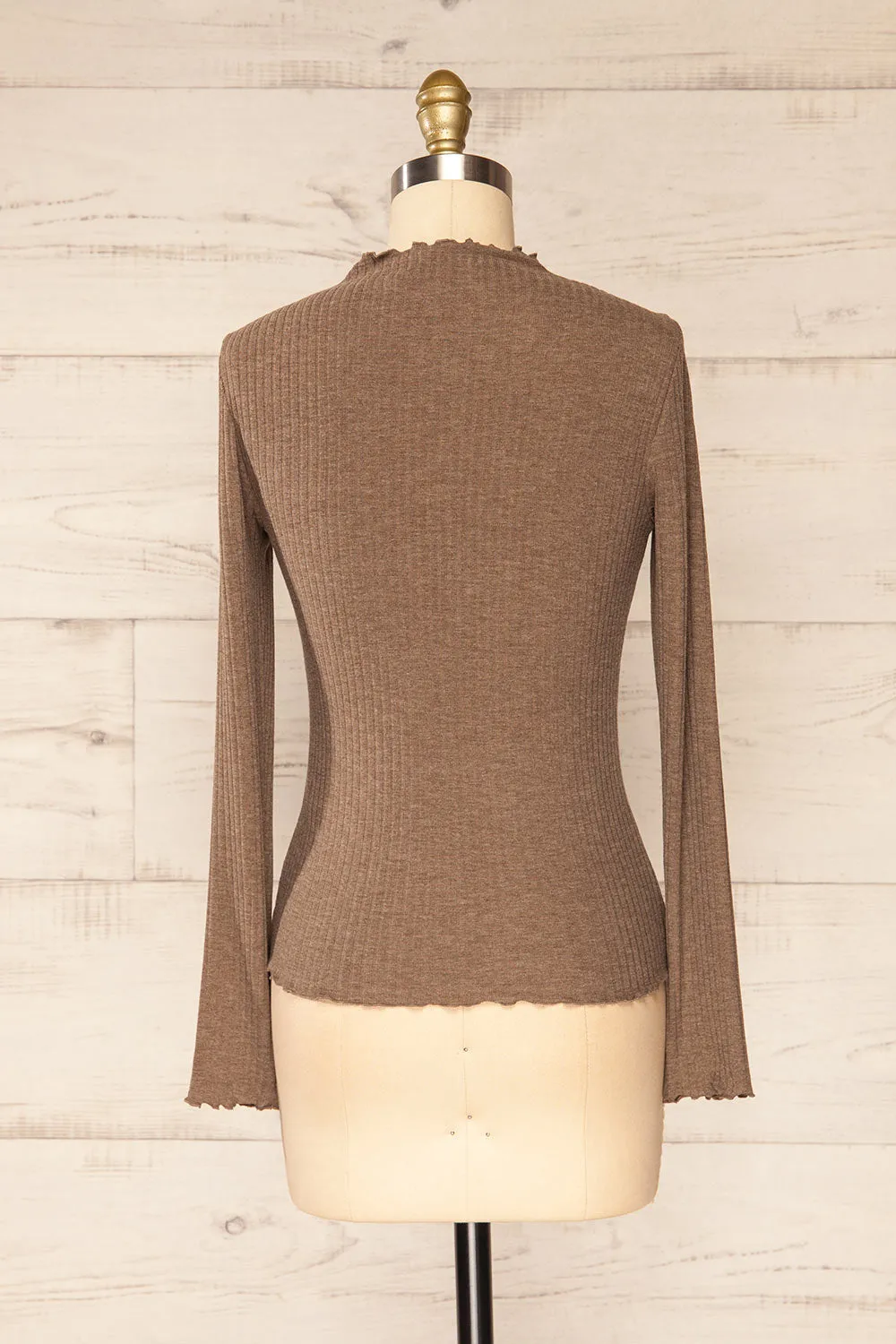 Faaset Taupe | Ribbed Top w/ Stand Collar