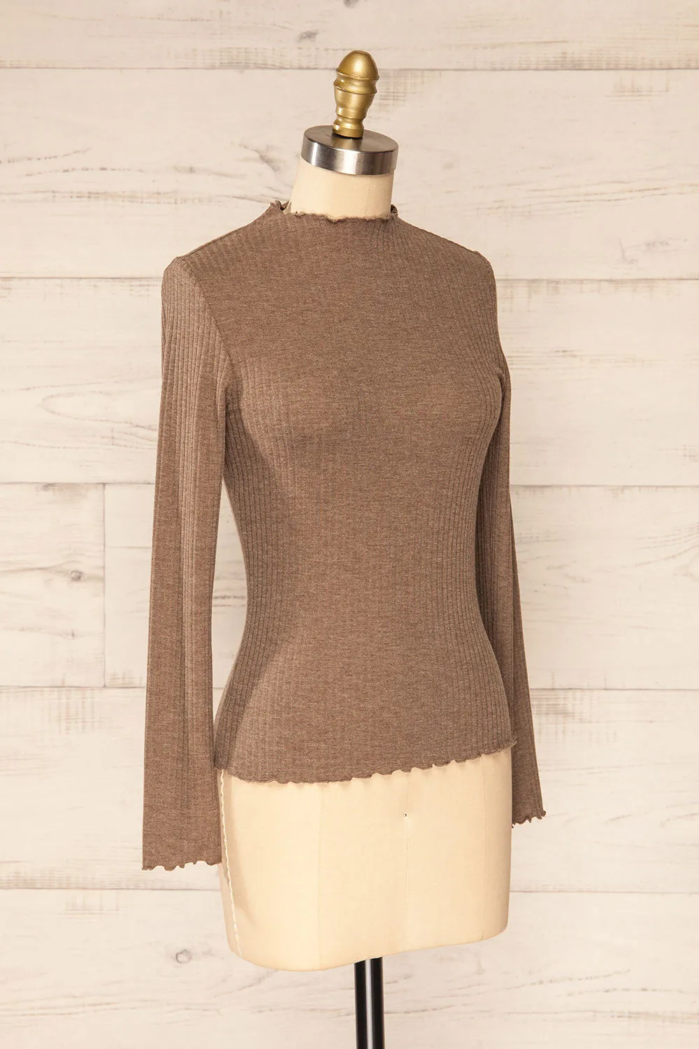 Faaset Taupe | Ribbed Top w/ Stand Collar