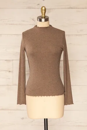 Faaset Taupe | Ribbed Top w/ Stand Collar