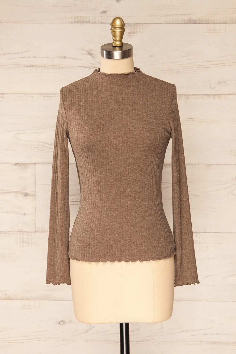 Faaset Taupe | Ribbed Top w/ Stand Collar