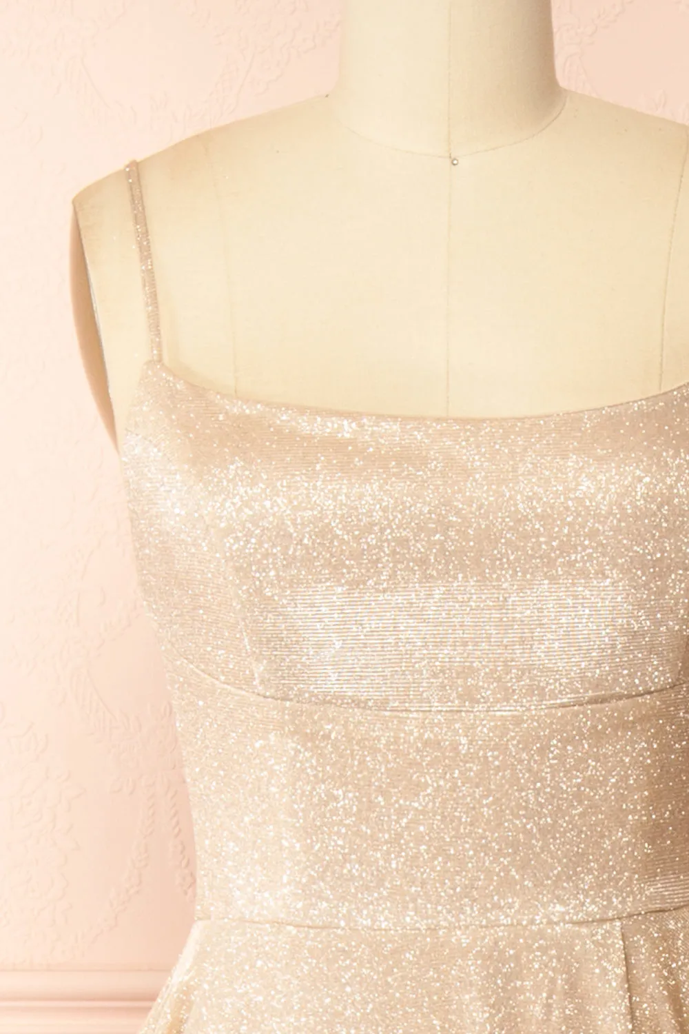 Fadia Champagne | Sparkly Maxi Dress w/ Slit and Pockets