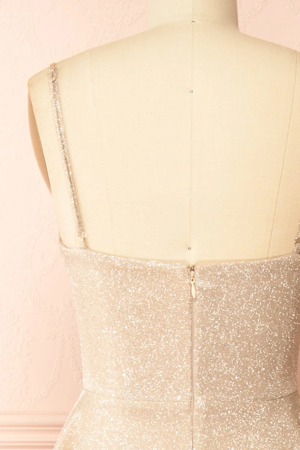 Fadia Champagne | Sparkly Maxi Dress w/ Slit and Pockets