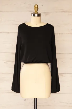 Farnham Black | Ribbed Crop Top w/ Long Sleeves