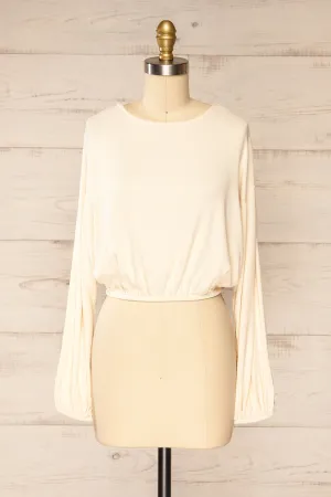 Farnham Ivory | Ribbed Crop Top w/ Long Sleeves