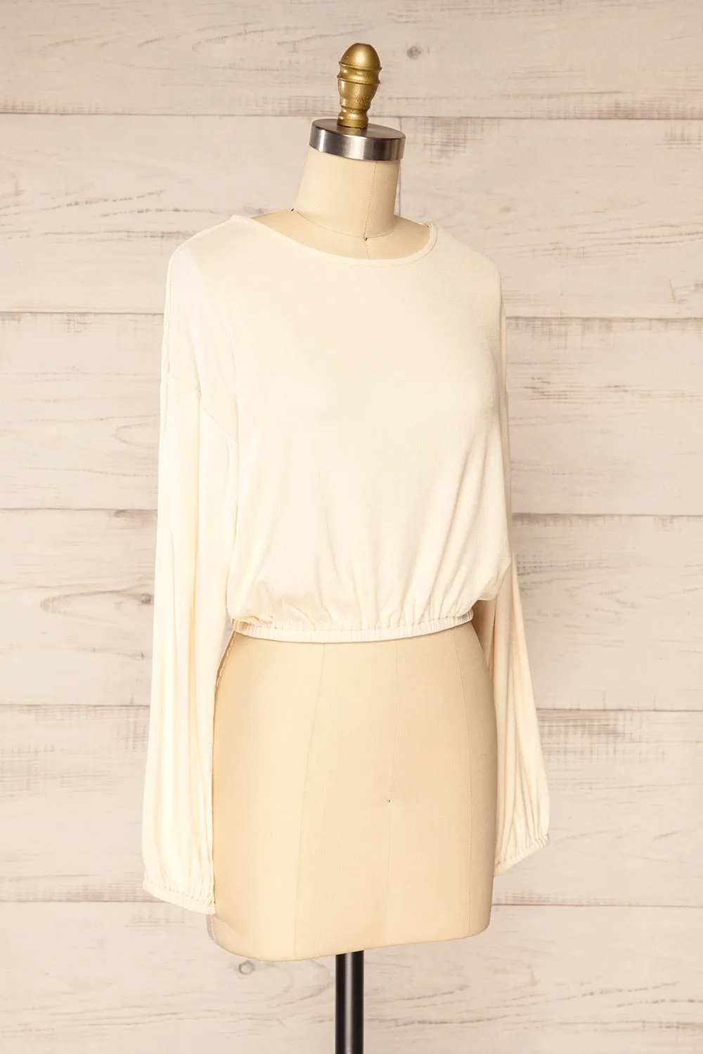 Farnham Ivory | Ribbed Crop Top w/ Long Sleeves