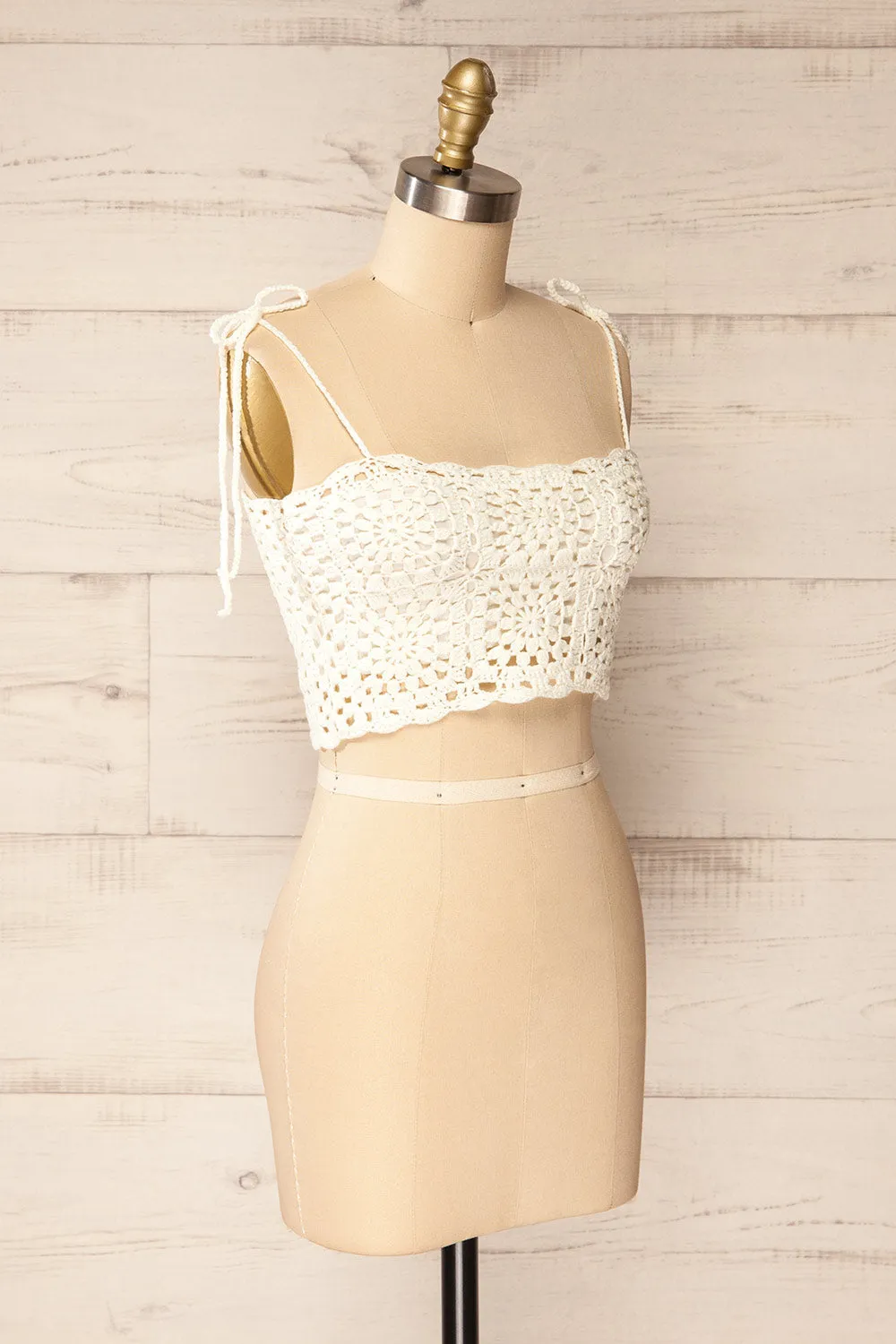 Faroe Ivory | Crochet Crop Top w/ Bow Straps