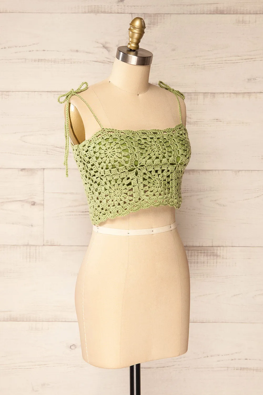 Faroe Sage | Crochet Crop Top w/ Bow Straps