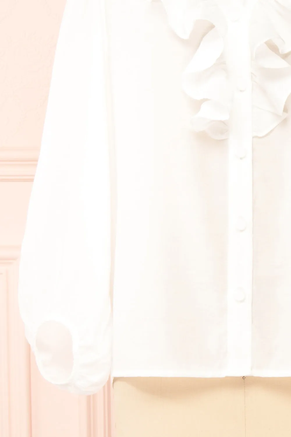 Felicie White | Long Sleeve Blouse w/ Ruffle Collar