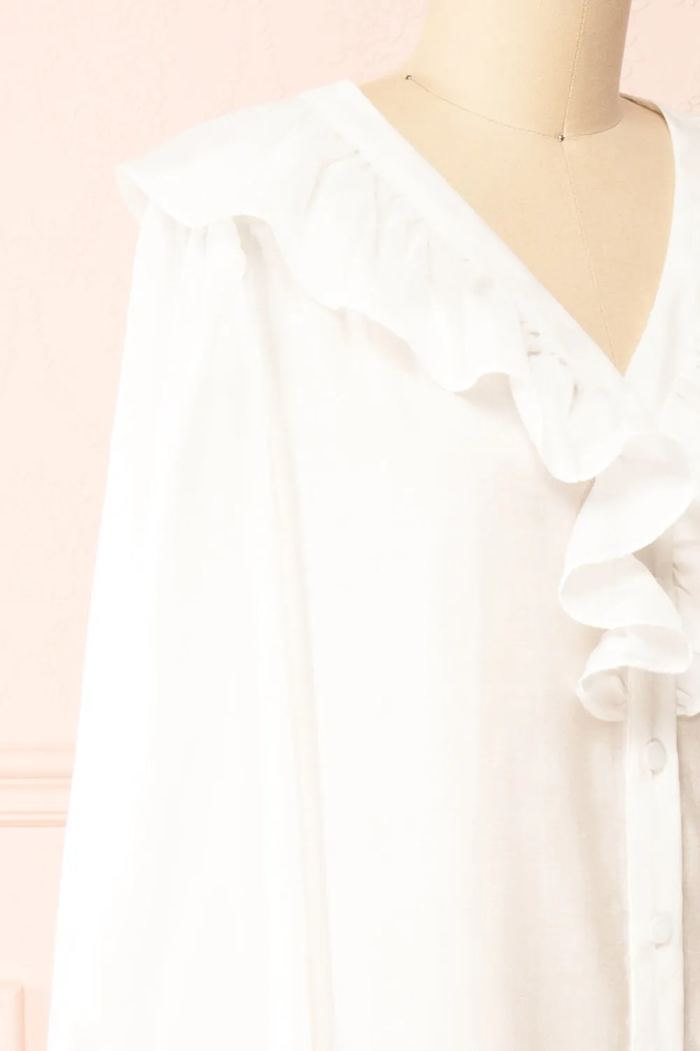 Felicie White | Long Sleeve Blouse w/ Ruffle Collar