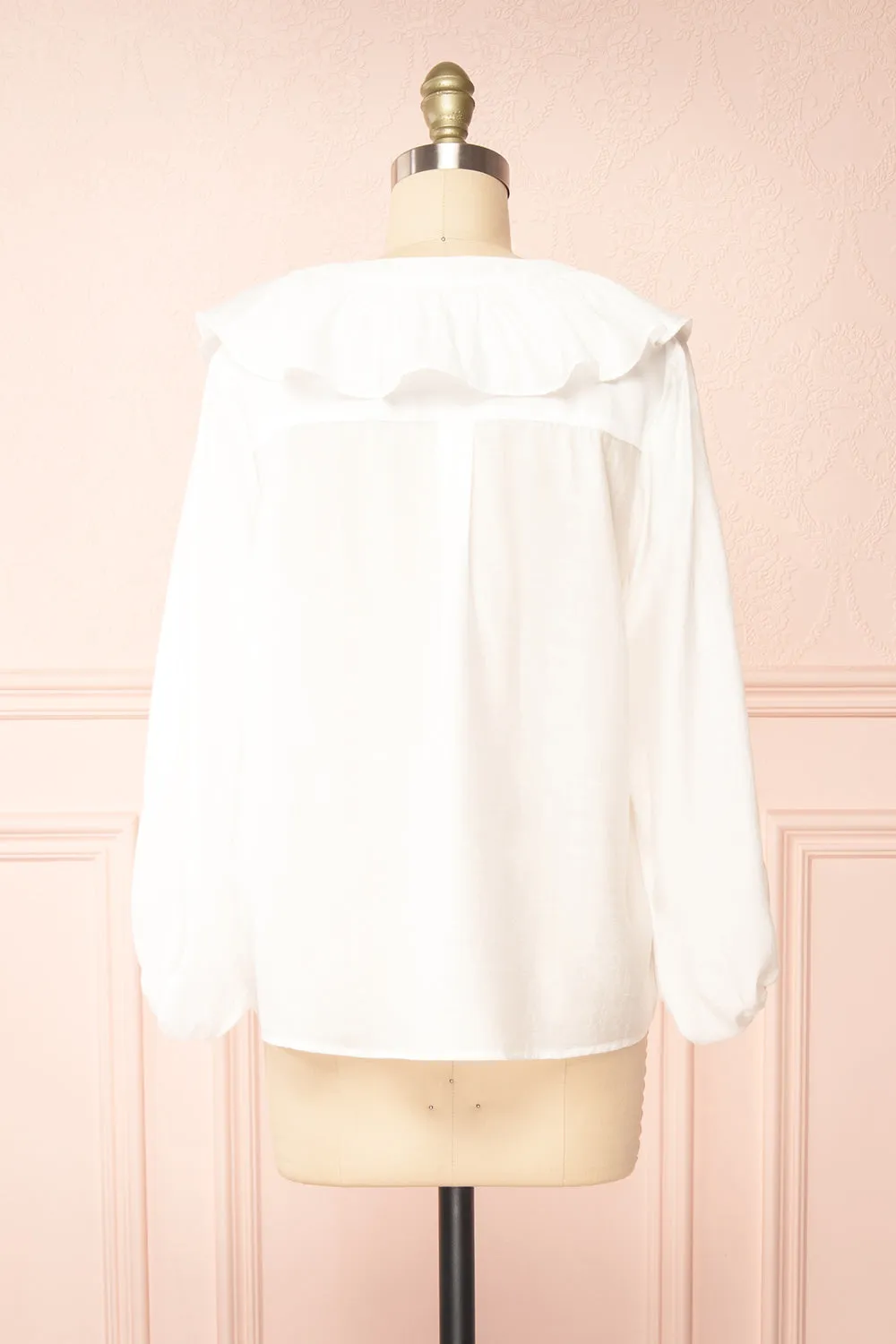 Felicie White | Long Sleeve Blouse w/ Ruffle Collar