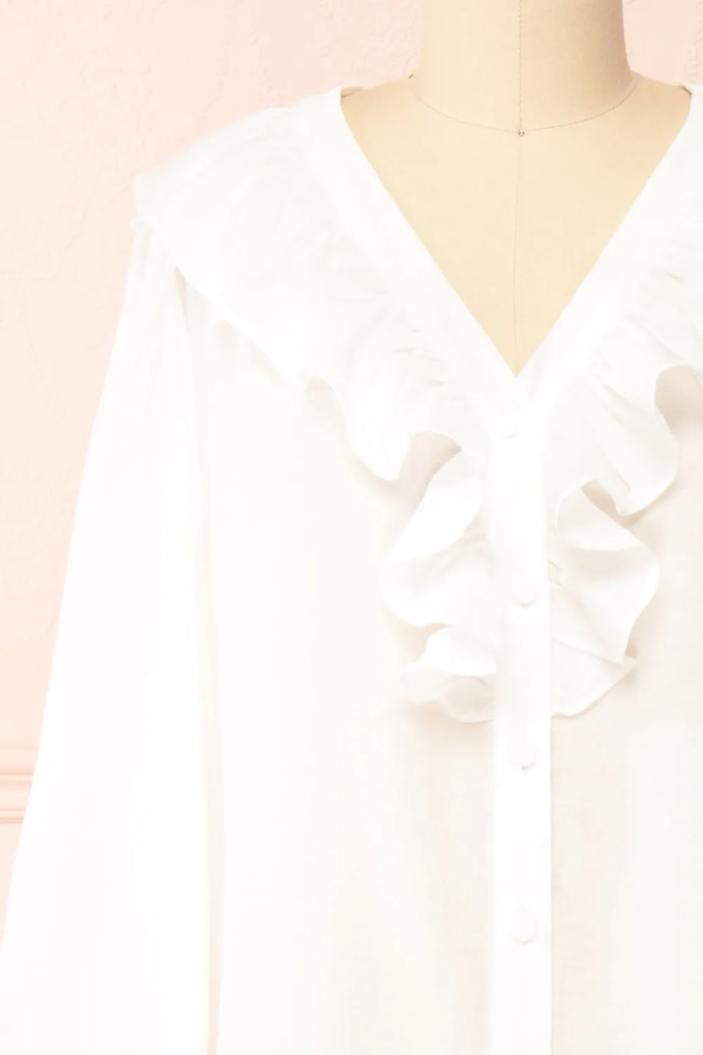 Felicie White | Long Sleeve Blouse w/ Ruffle Collar