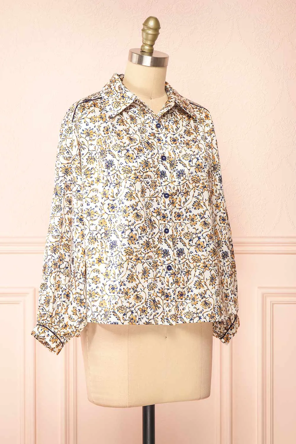 Firola | Floral Satin Button-Up Shirt