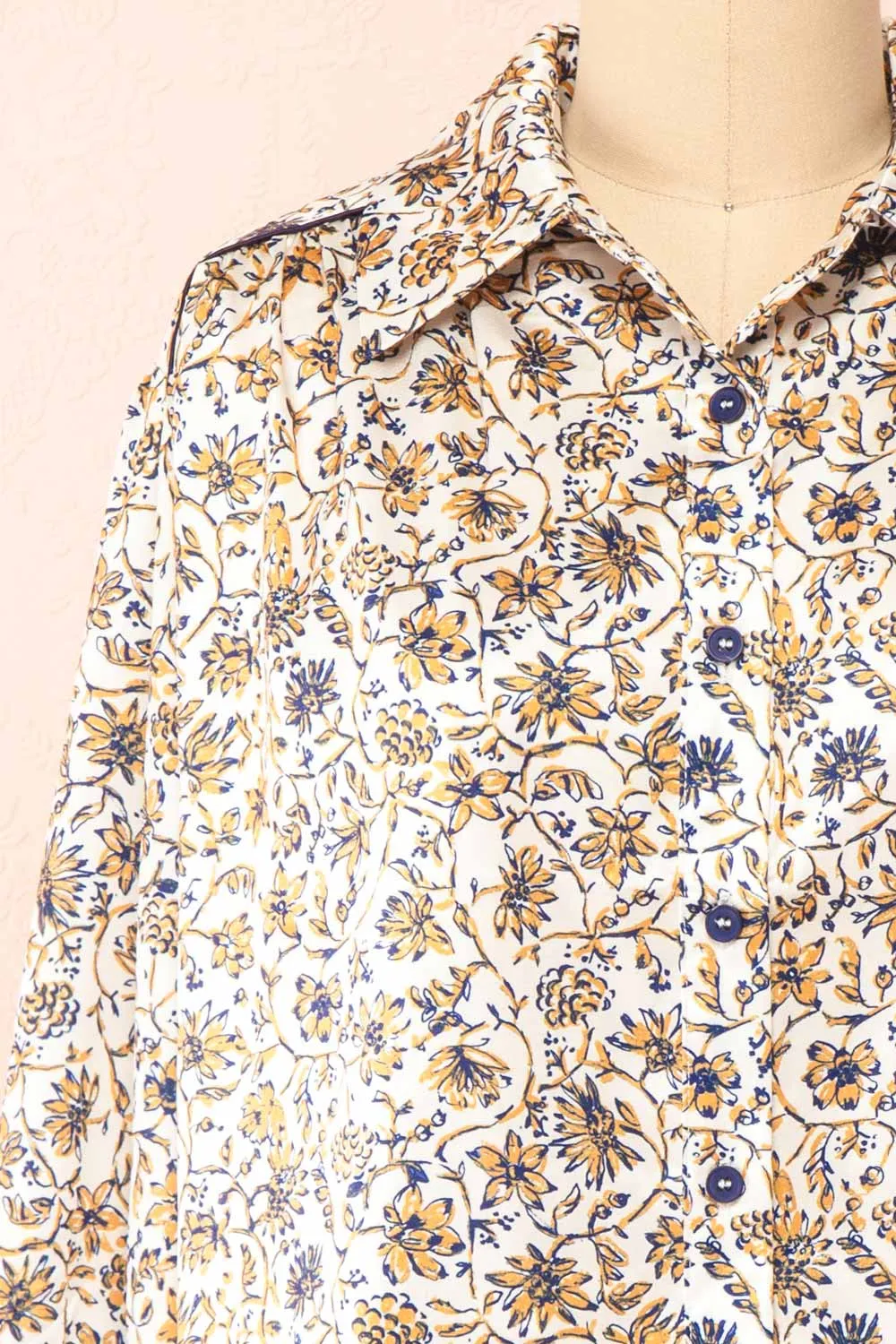 Firola | Floral Satin Button-Up Shirt