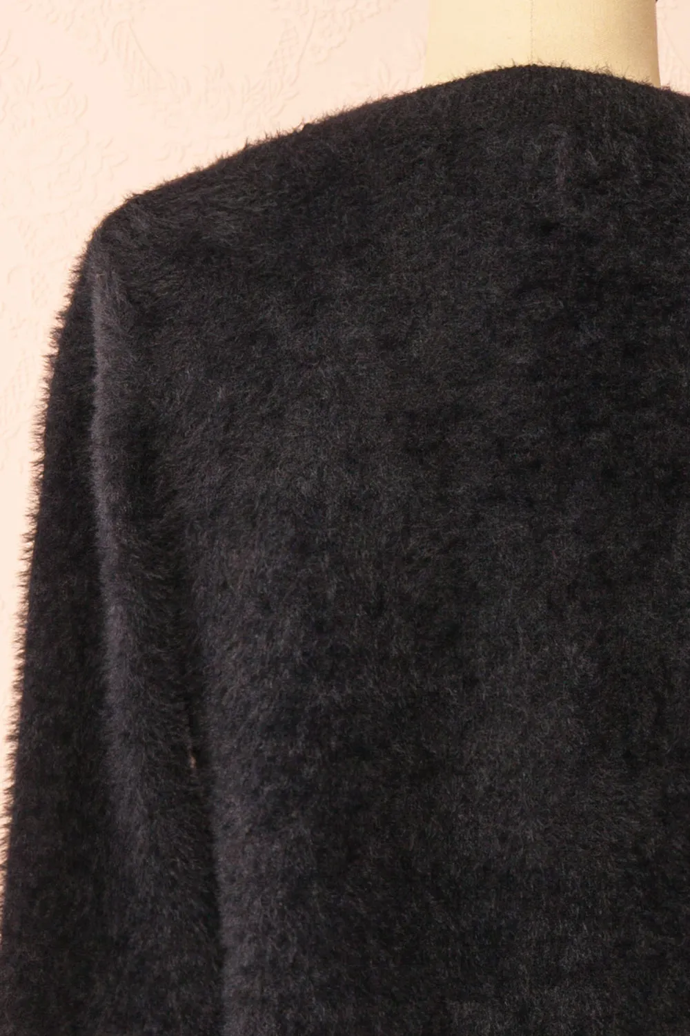 Fitia | Fuzzy Black Cardigan w/ Crystal Bows