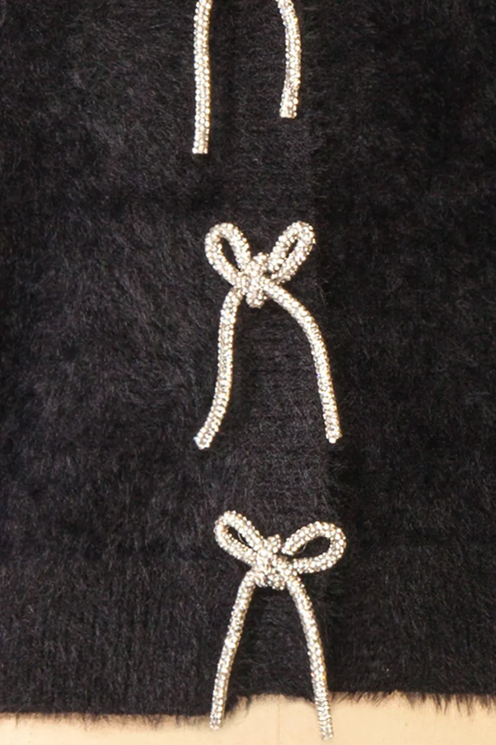 Fitia | Fuzzy Black Cardigan w/ Crystal Bows