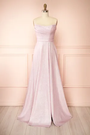Fitzi Pink | Sparkly Strapless Maxi Dress w/ Slit