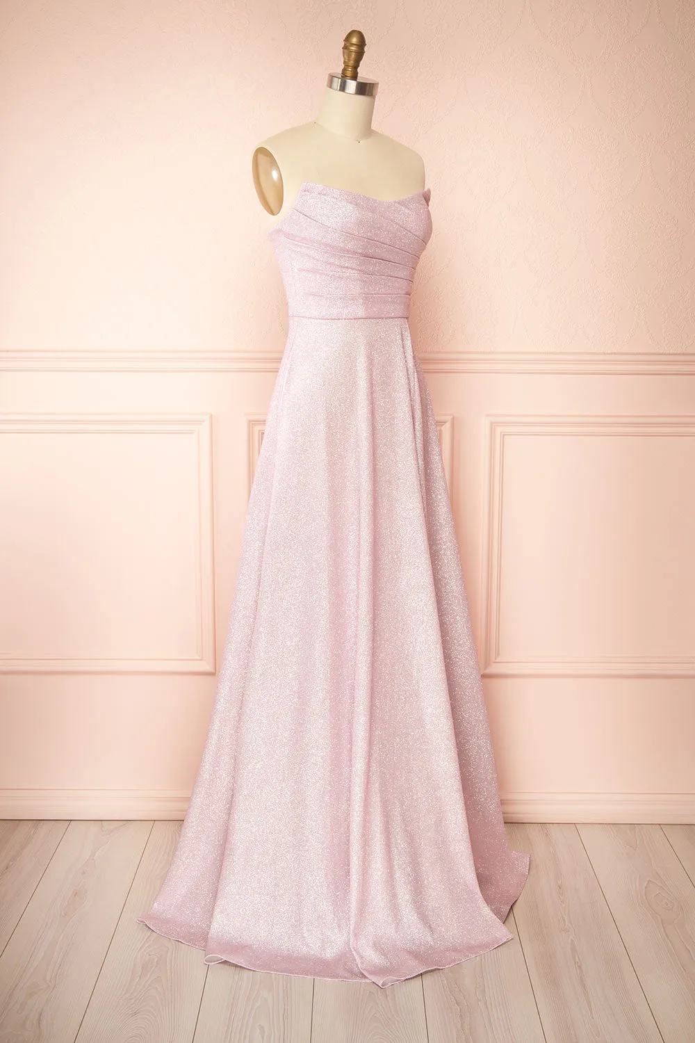 Fitzi Pink | Sparkly Strapless Maxi Dress w/ Slit