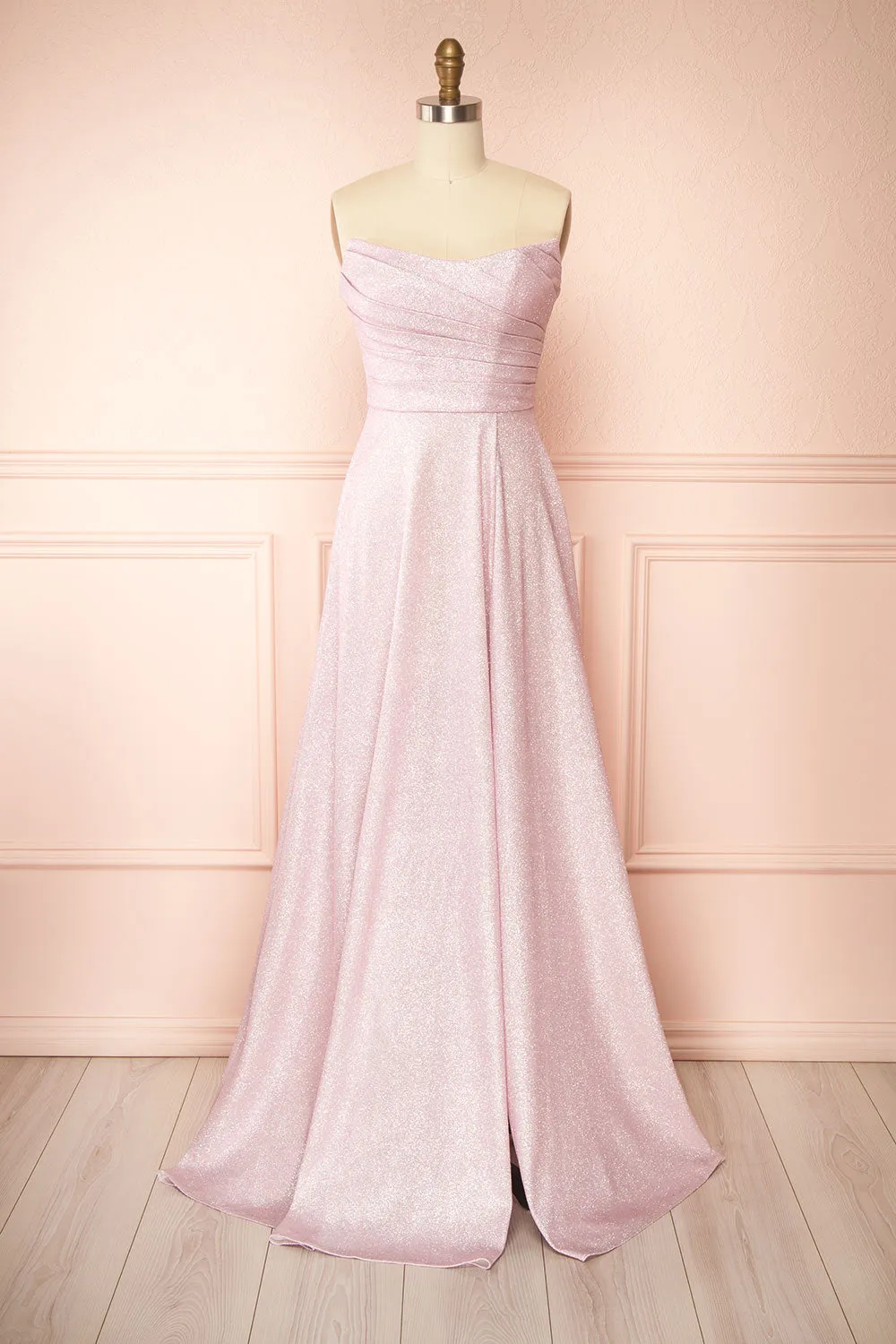 Fitzi Pink | Sparkly Strapless Maxi Dress w/ Slit