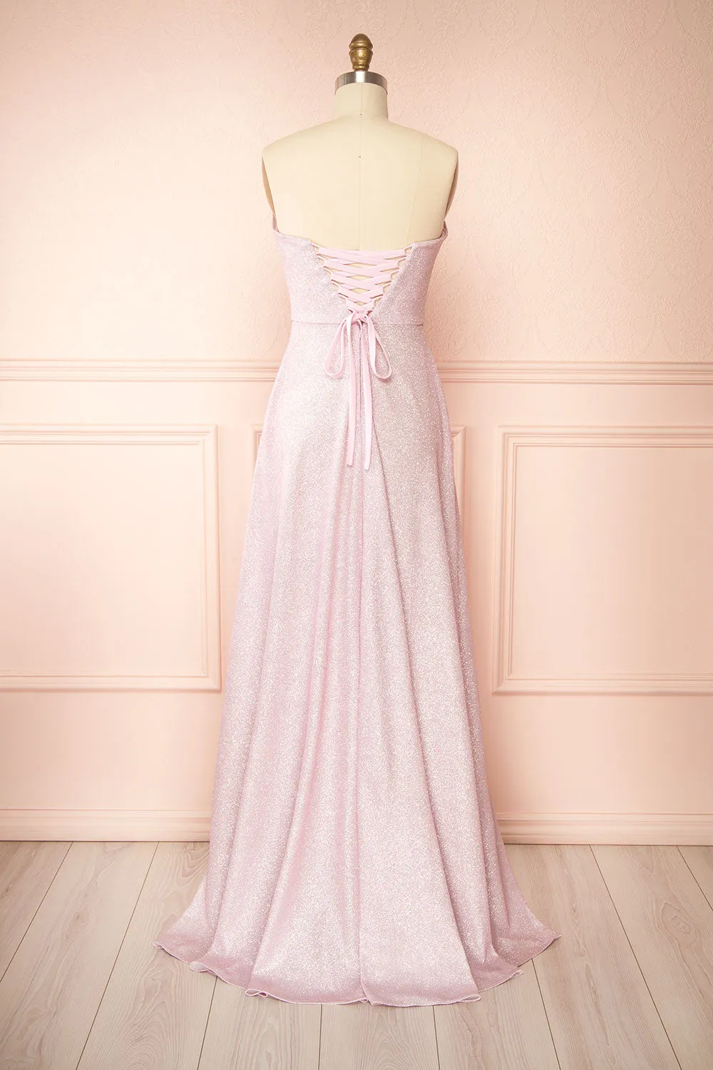 Fitzi Pink | Sparkly Strapless Maxi Dress w/ Slit