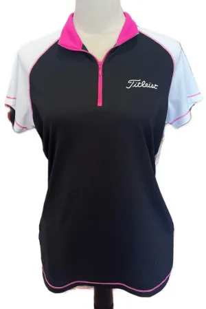 Footjoy Black & White Color Block Zip Polo w/ Titleist Logo Size M  MSP$78