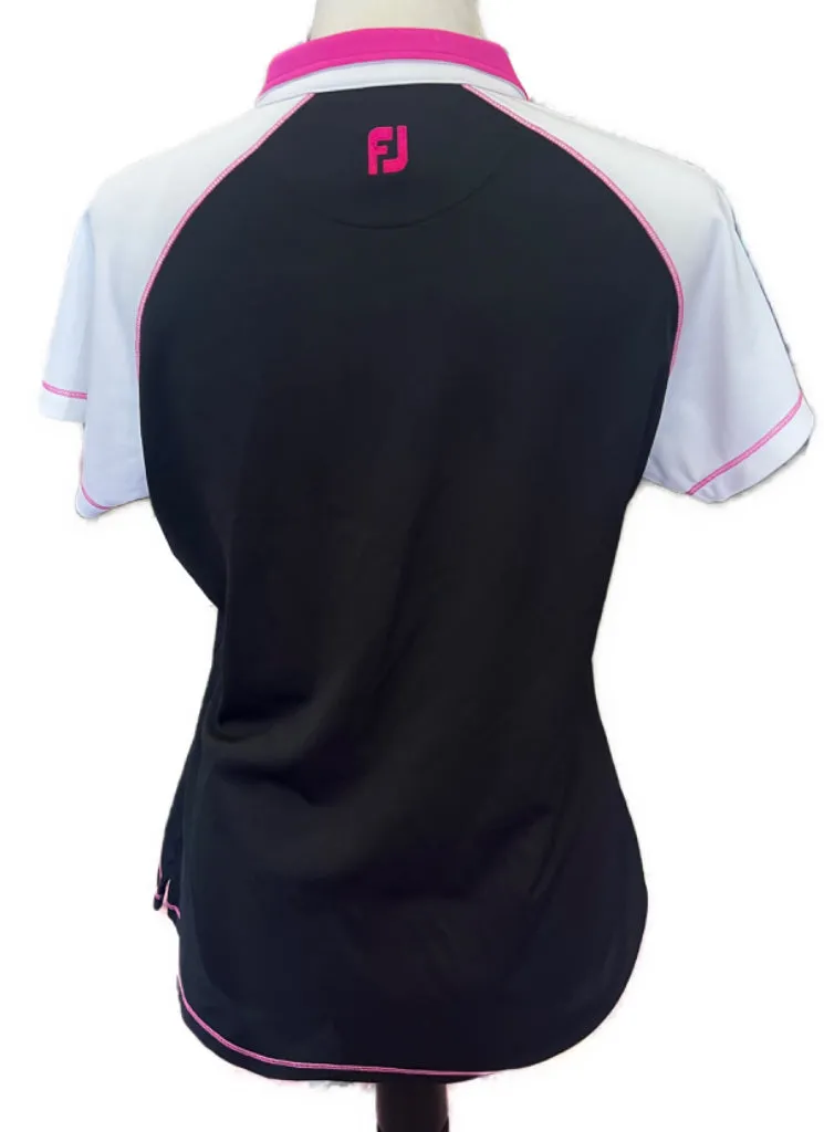 Footjoy Black & White Color Block Zip Polo w/ Titleist Logo Size M  MSP$78