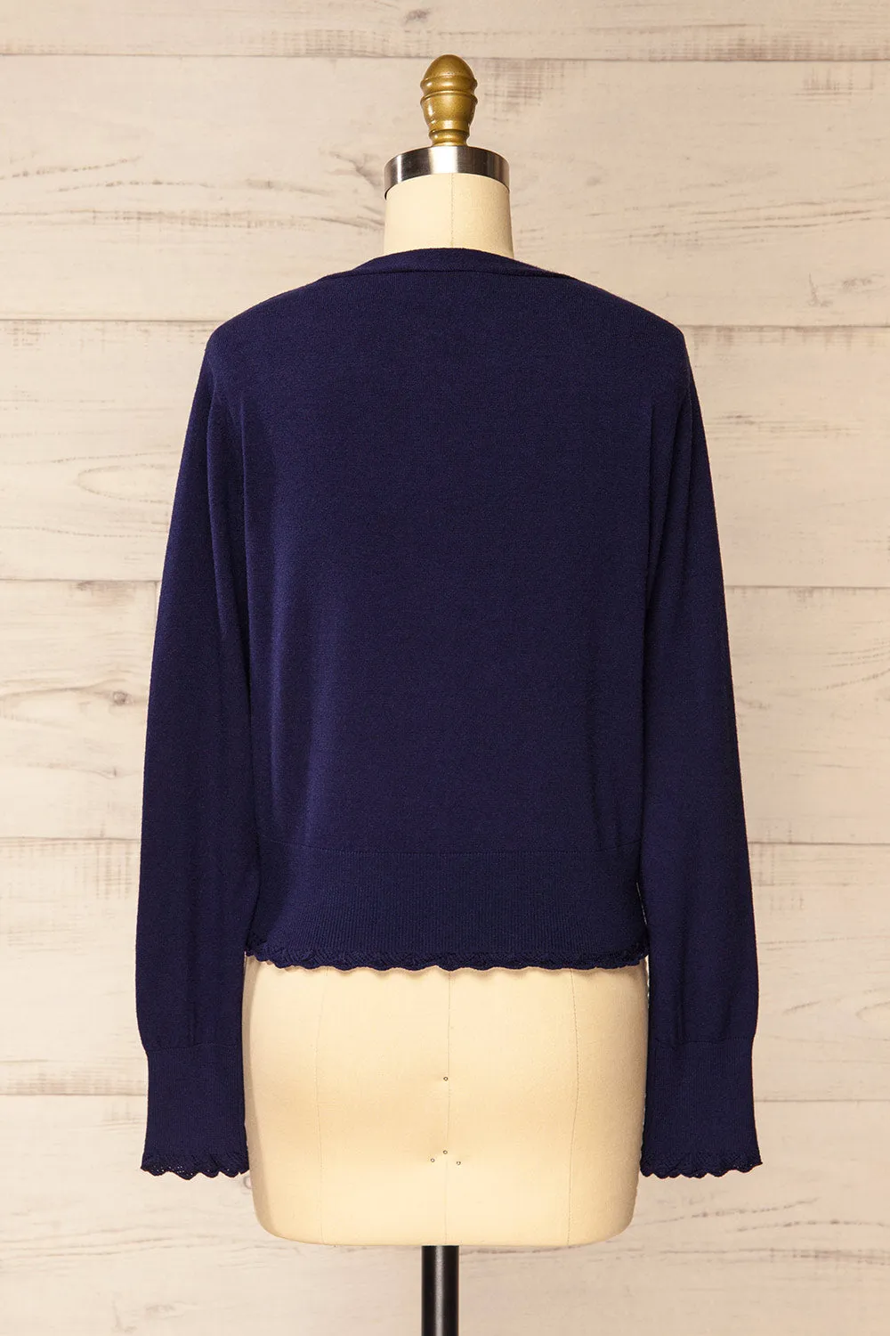 Fortingal | Navy Blue Cardigan w/ Scalloped Hem