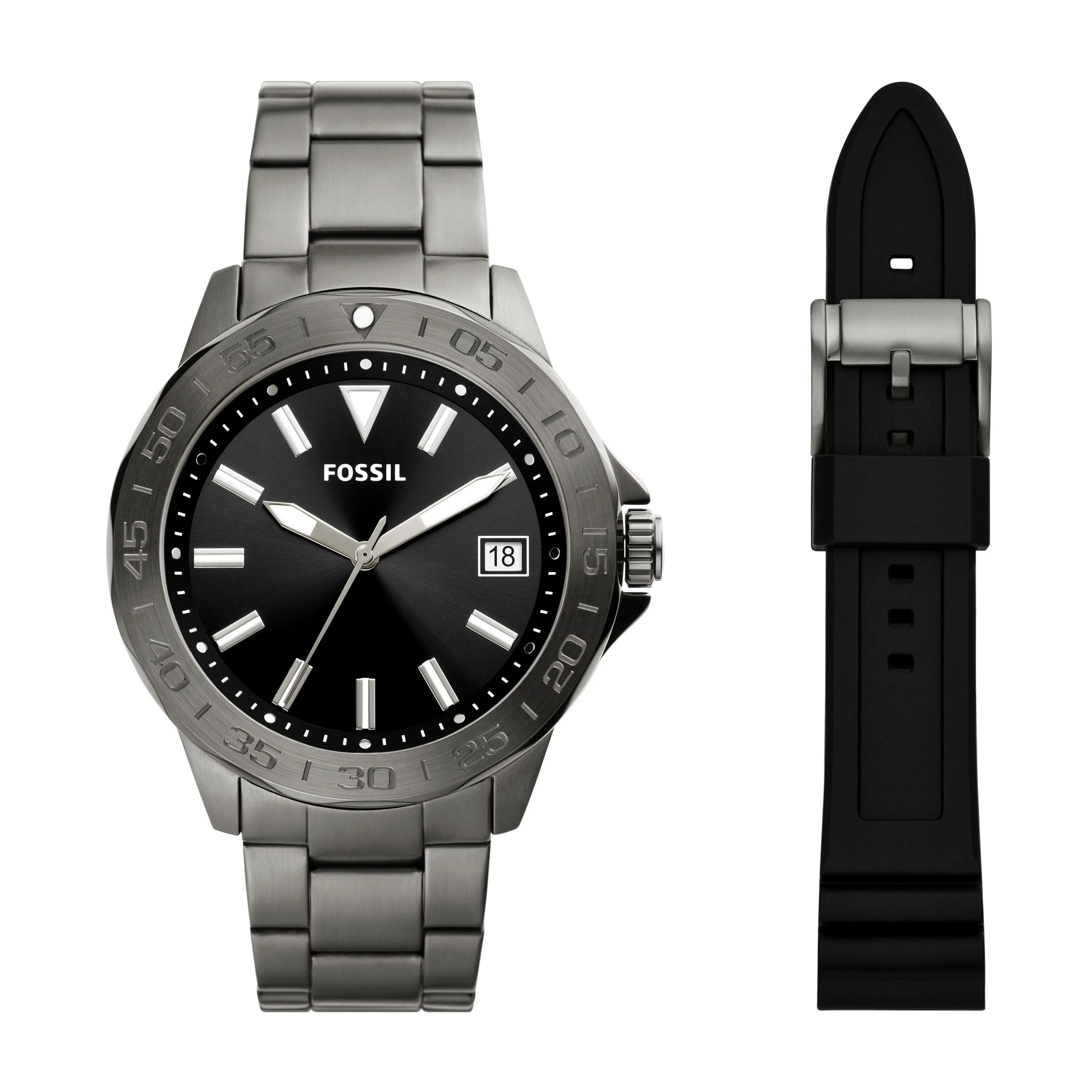 Fossil Men's Bannon Three-Hand Date, Smoke Stainless Steel Watch Set