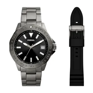 Fossil Men's Bannon Three-Hand Date, Smoke Stainless Steel Watch Set