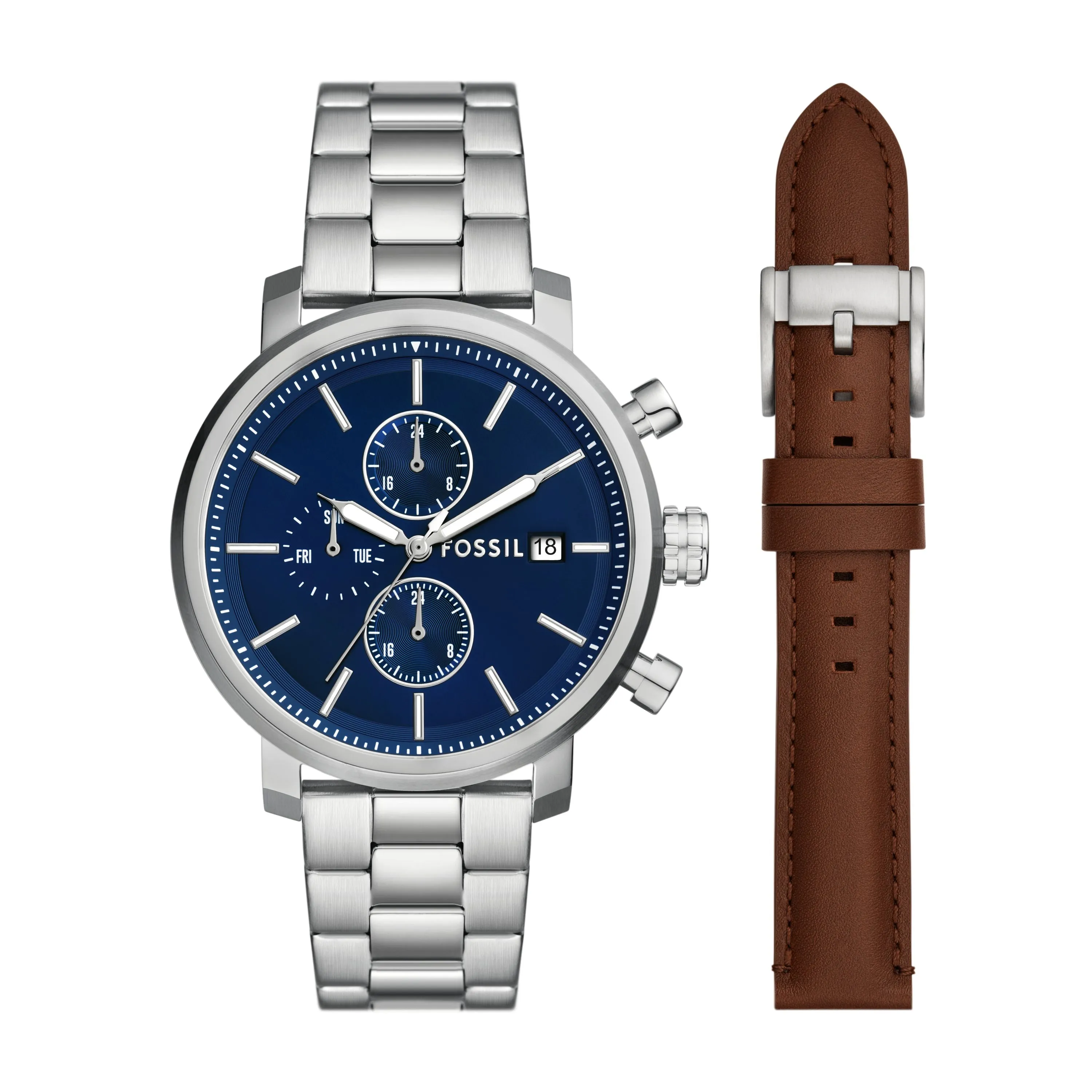 Fossil Men's Rhett Multifunction, Stainless Steel Watch and Strap Set