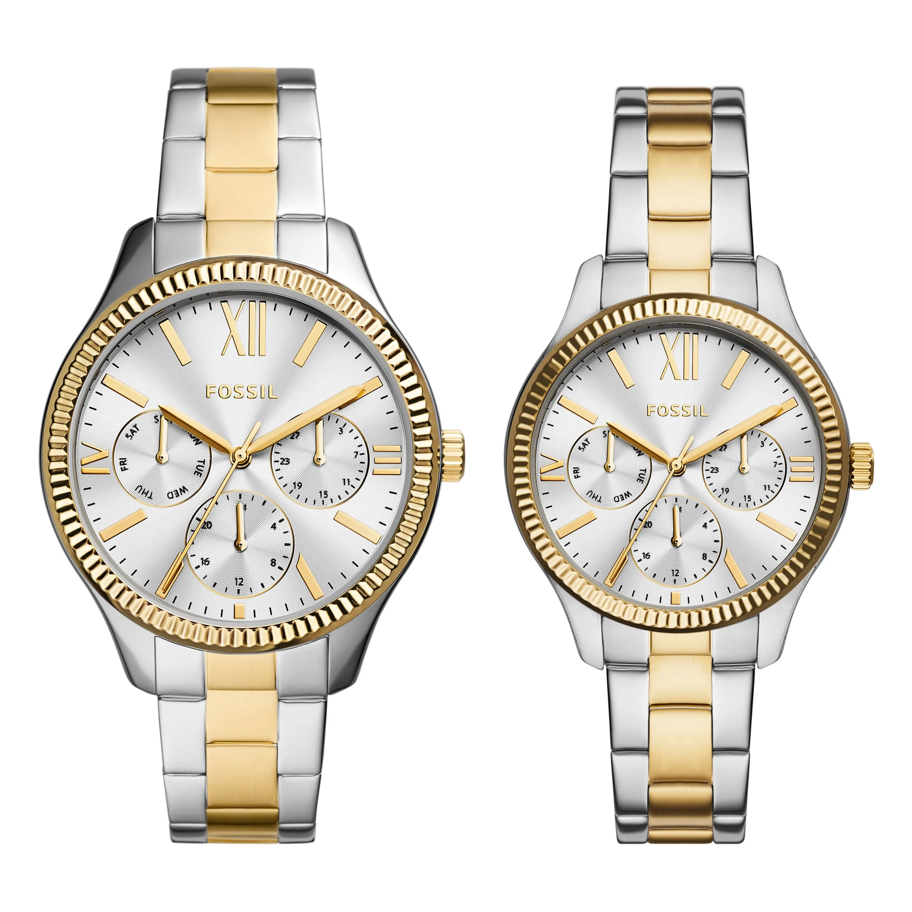 Fossil Unisex His and Hers Multifunction, Silver-Tone Alloy Watch Set