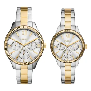 Fossil Unisex His and Hers Multifunction, Silver-Tone Alloy Watch Set