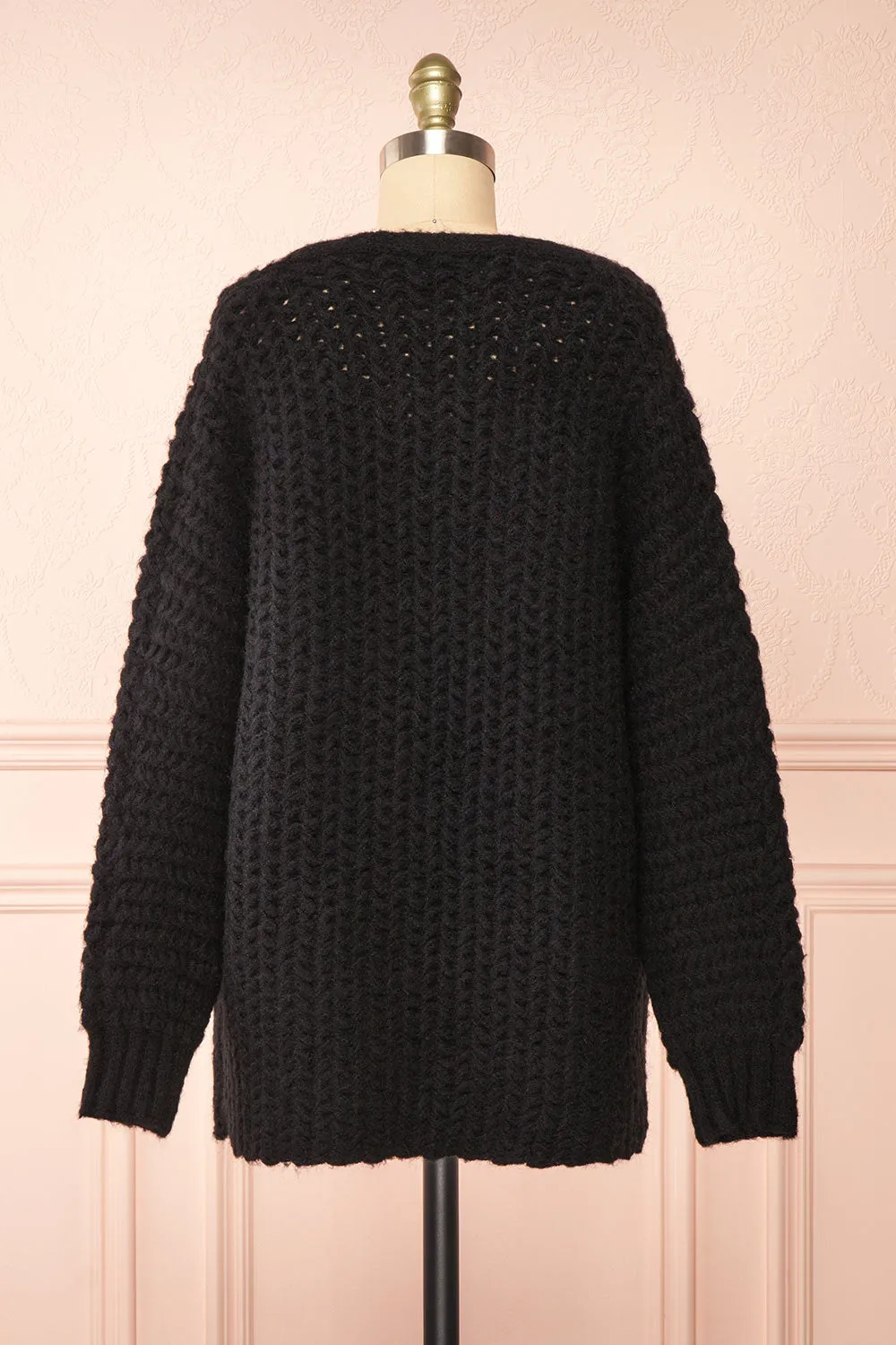 Francoise Black | Knit Open-Front Cardigan