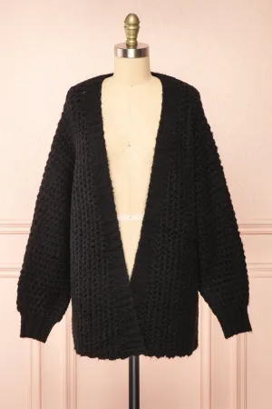 Francoise Black | Knit Open-Front Cardigan