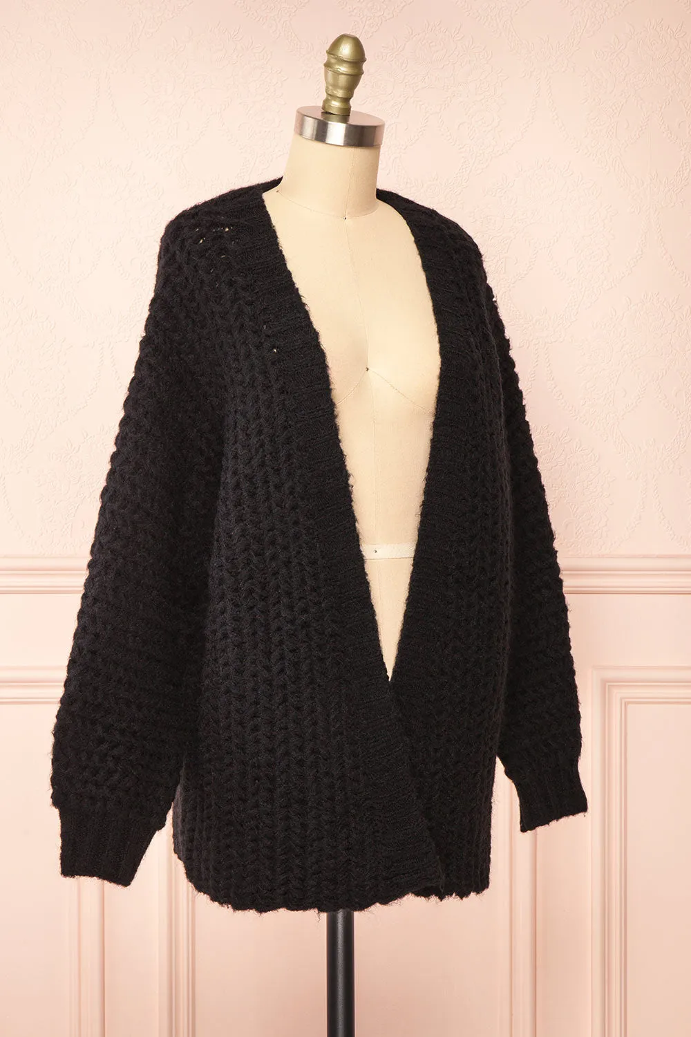 Francoise Black | Knit Open-Front Cardigan