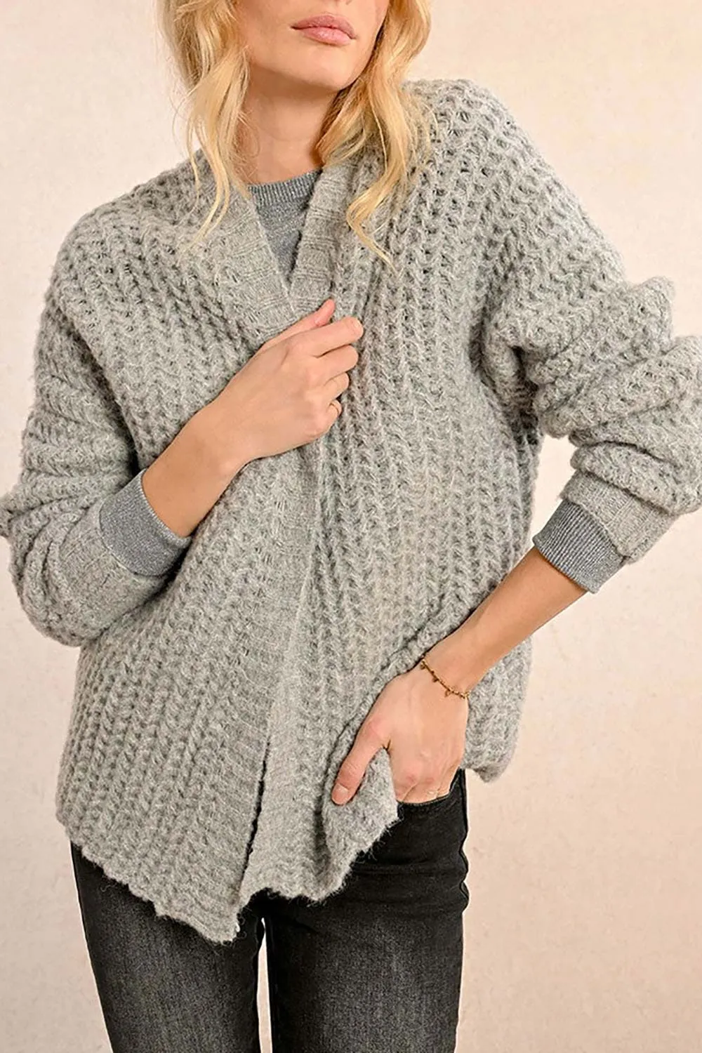 Francoise Grey | Knit Open-Front Cardigan