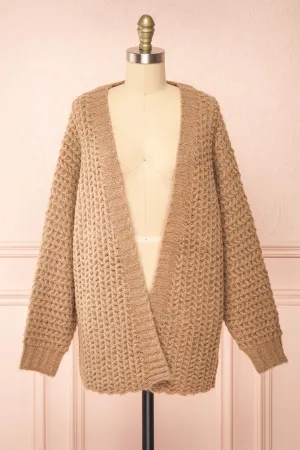 Francoise Taupe | Knit Open-Front Cardigan